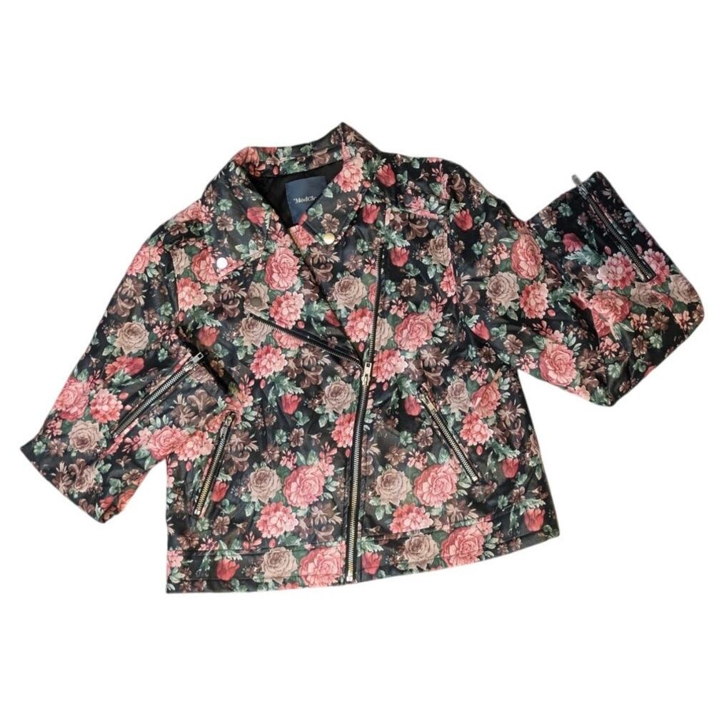 NWOT Modcloth "Petals to the Metal" Vegan Leather Moto Jacket Soze L